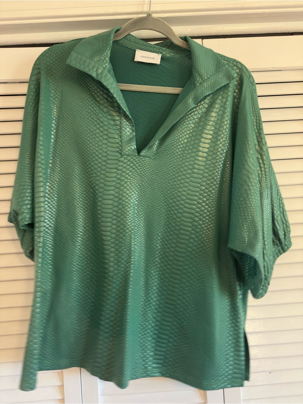 Adrienne Green Textured V-Neck Blouse